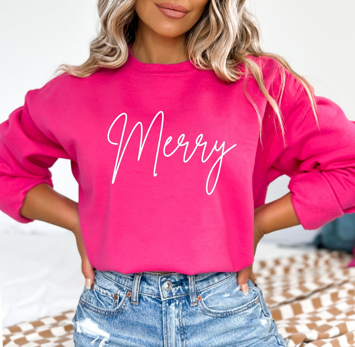 Custom Christmas Embossed Sweatshirt with Name or Initials on Sleeve