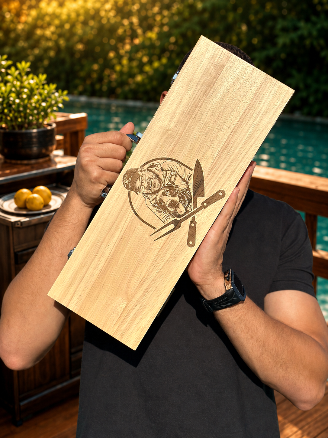 Personalized BBQ Tool Set in Wood Case - 11-piece BBQ Grill Set