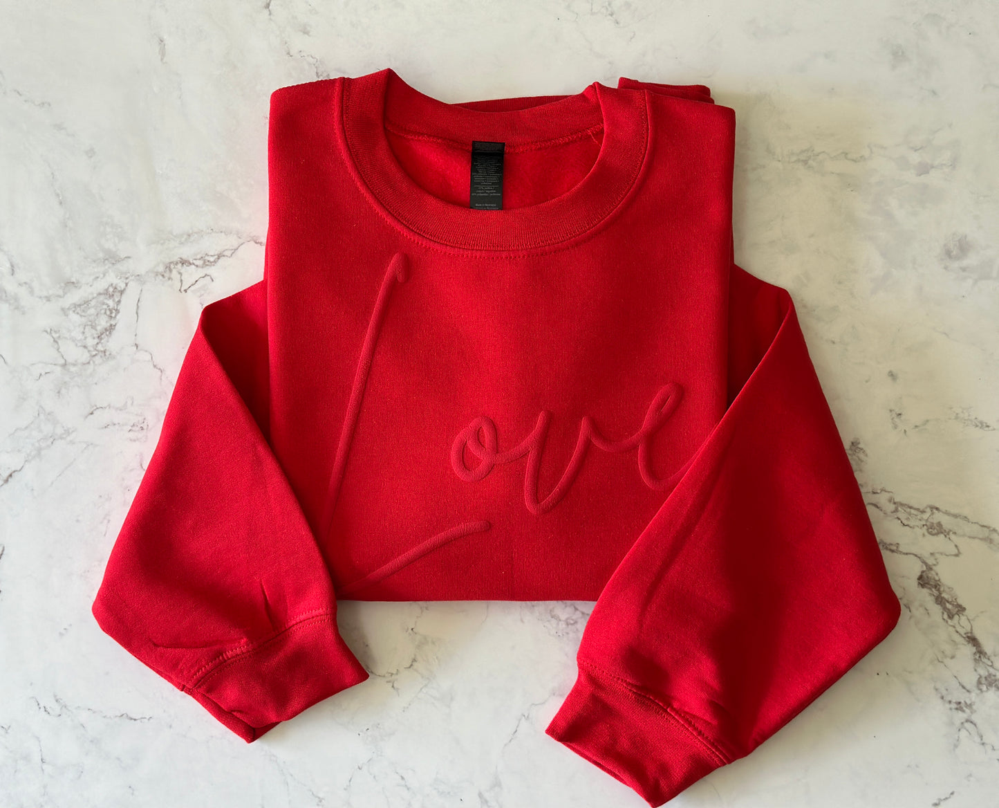 Custom Valentines Day Embossed Sweatshirt with Name or Initials on Sleeve