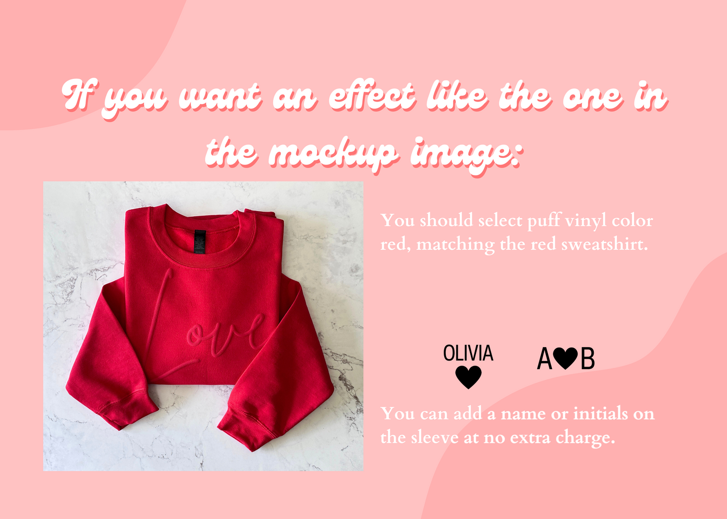 Custom Valentines Day Embossed Sweatshirt with Name or Initials on Sleeve