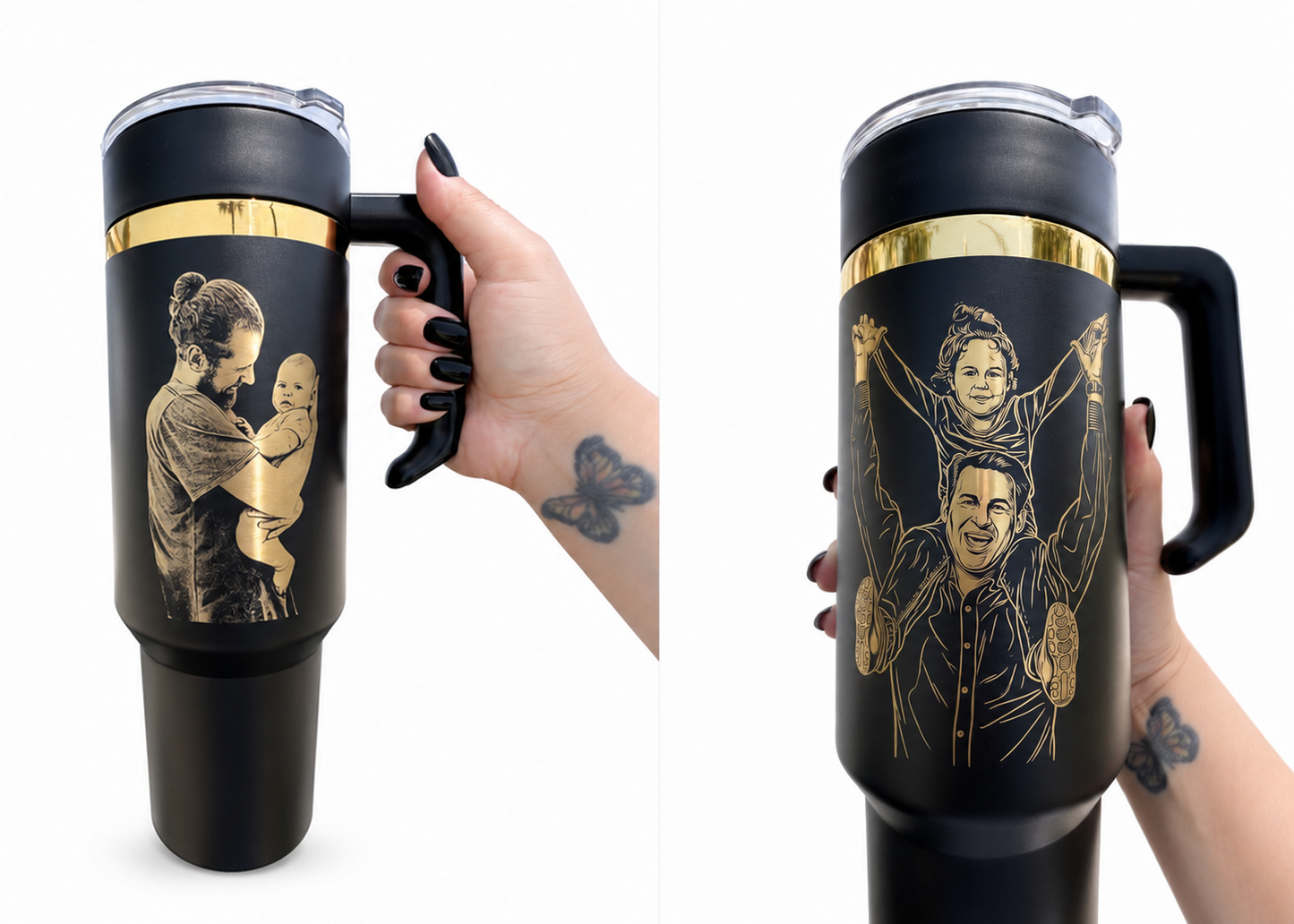 Custom Photo or Logo Engraved 40 oz Tumbler with Removable Handle