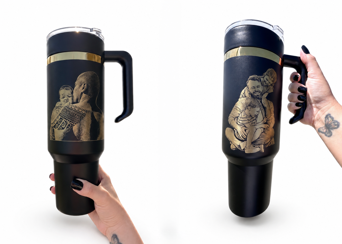 Custom Photo or Logo Engraved 40 oz Tumbler with Removable Handle