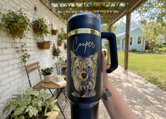 Custom Photo or Logo Engraved 40 oz Tumbler with Removable Handle