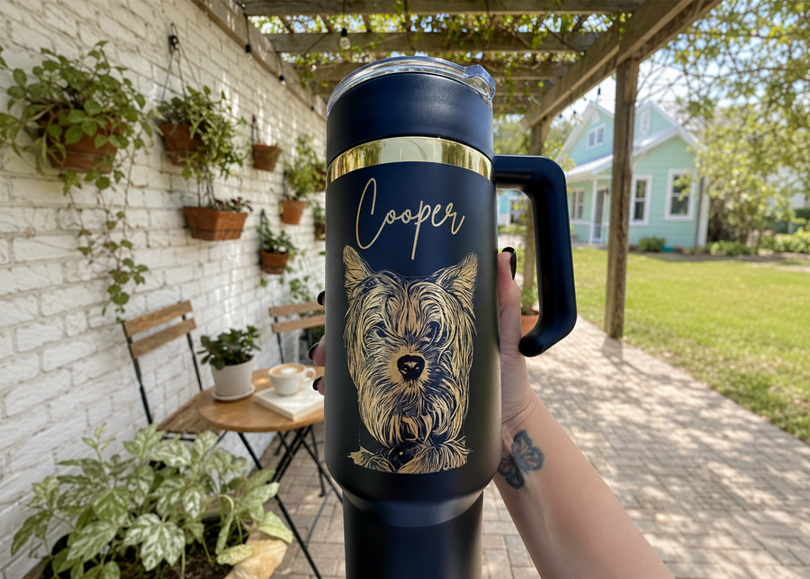 Custom Photo or Logo Engraved 40 oz Tumbler with Removable Handle