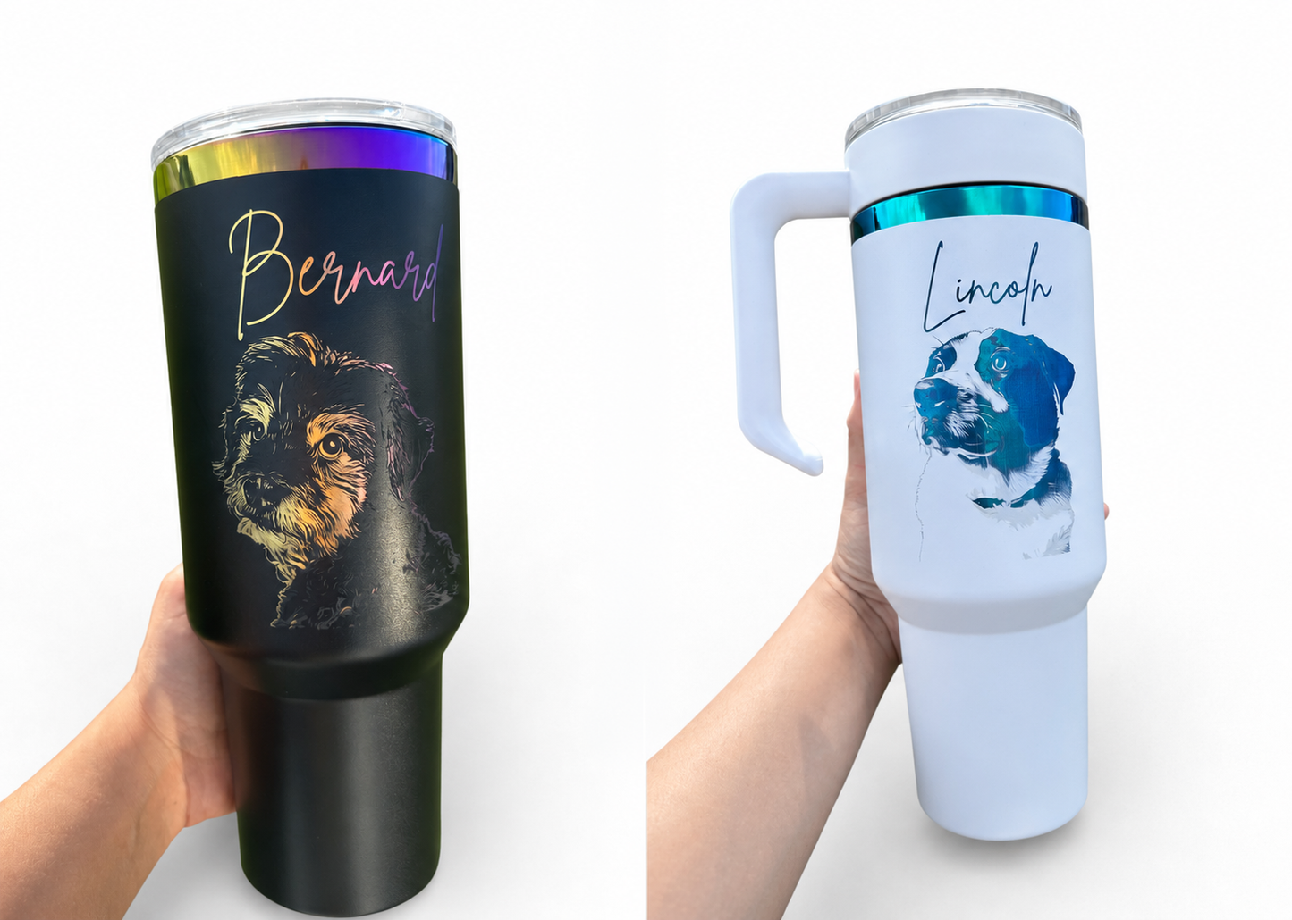 Custom Photo or Logo Engraved 40 oz Tumbler with Removable Handle