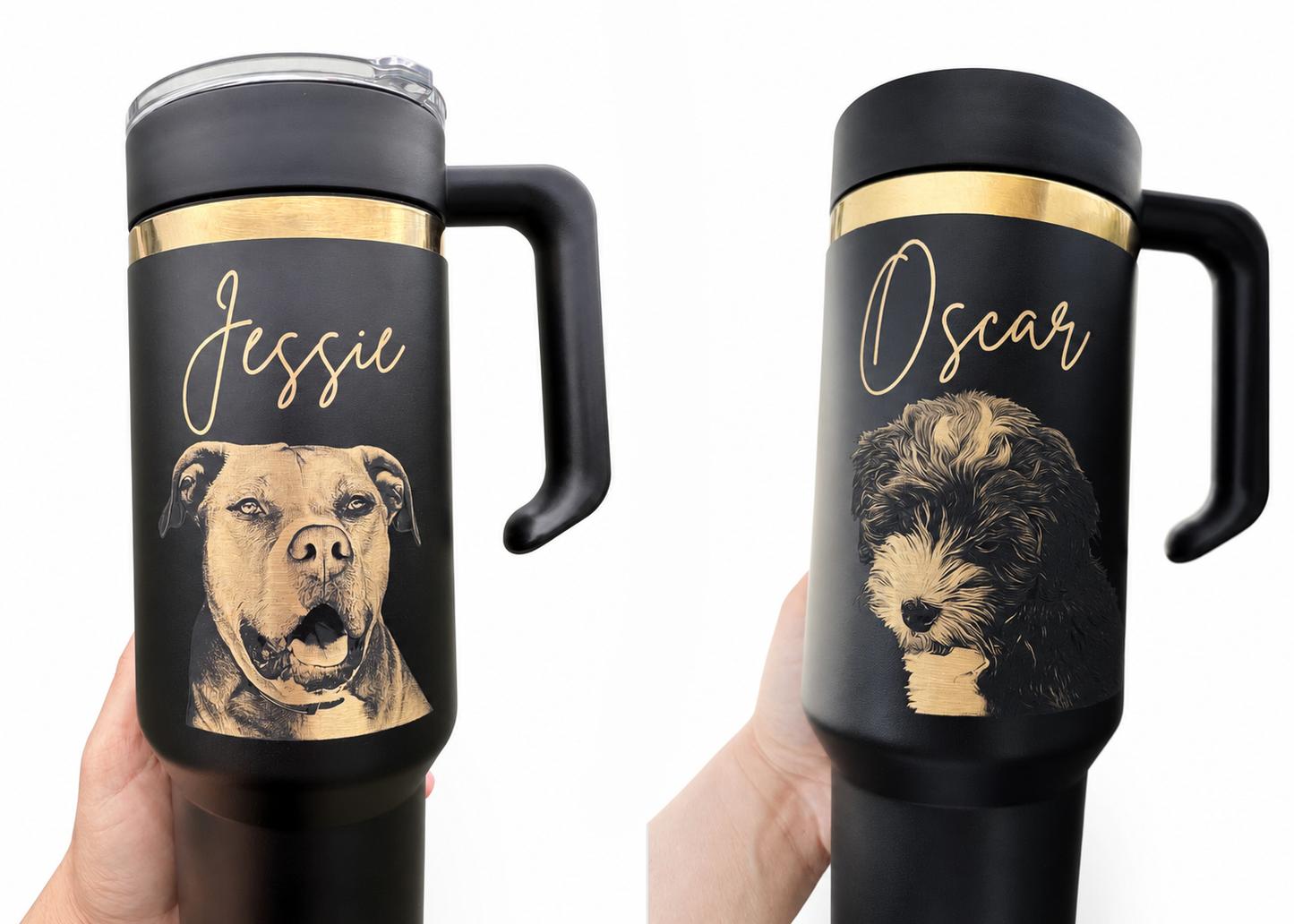 Custom Photo or Logo Engraved 40 oz Tumbler with Removable Handle