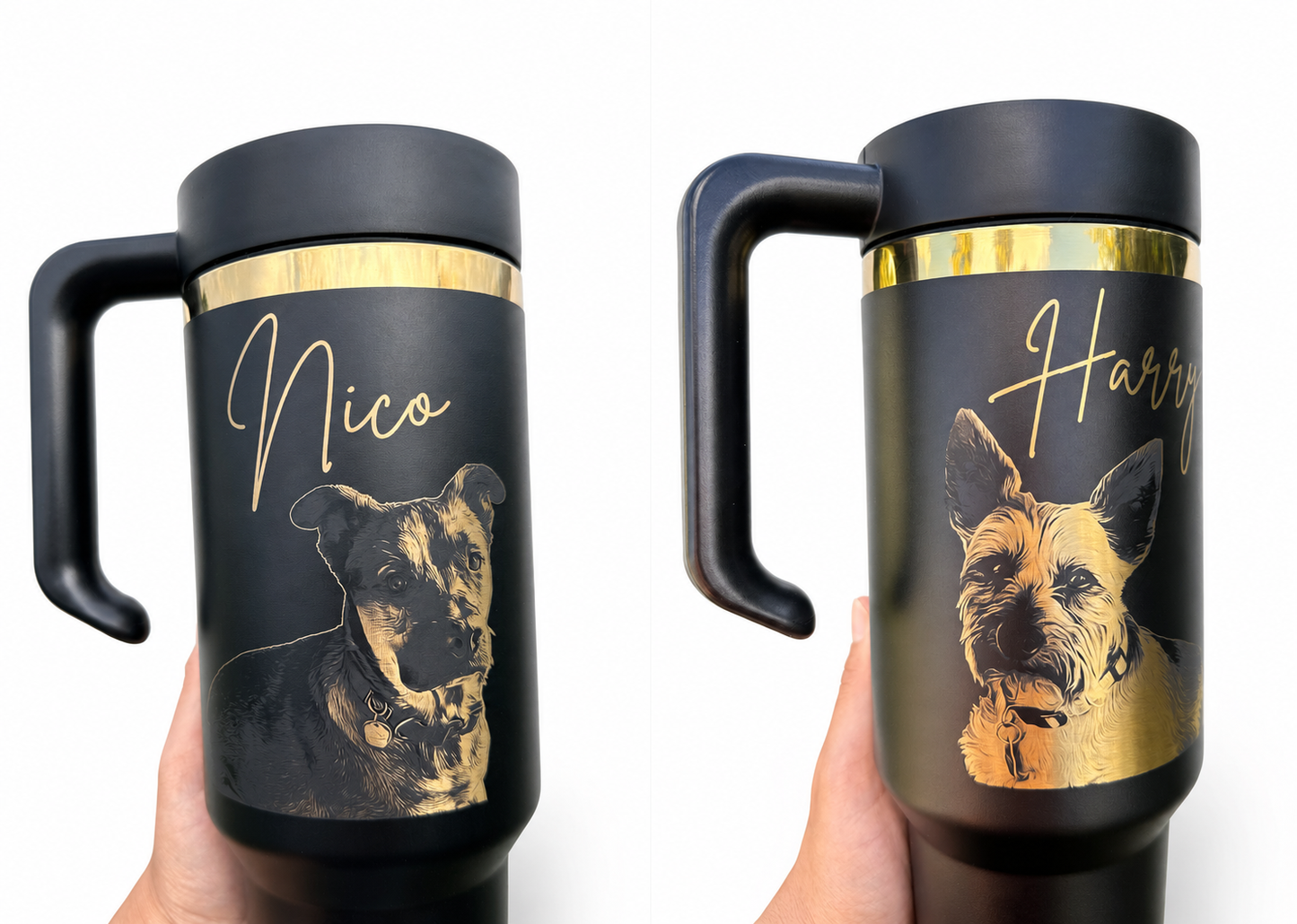 Custom Photo or Logo Engraved 40 oz Tumbler with Removable Handle