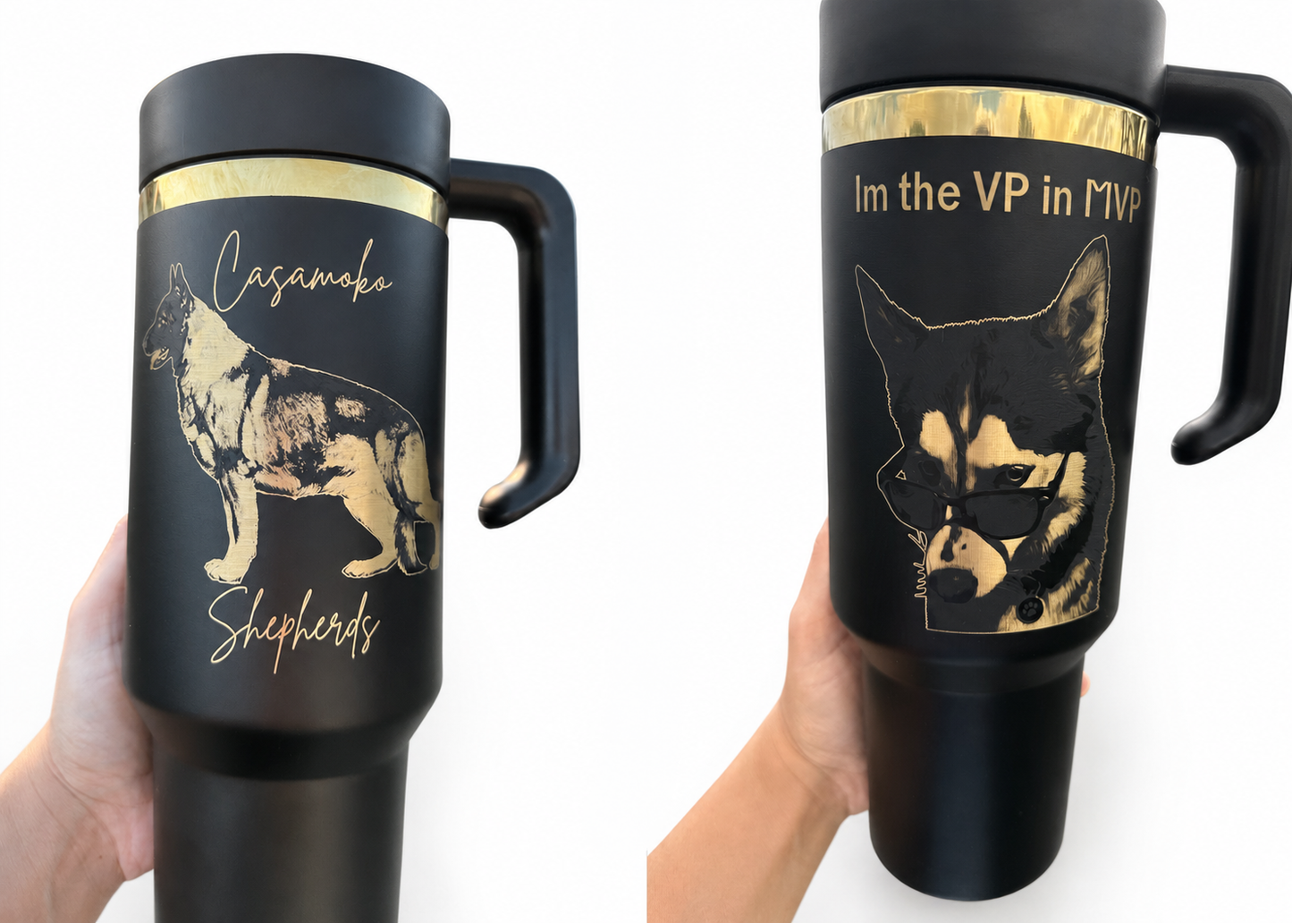 Custom Photo or Logo Engraved 40 oz Tumbler with Removable Handle