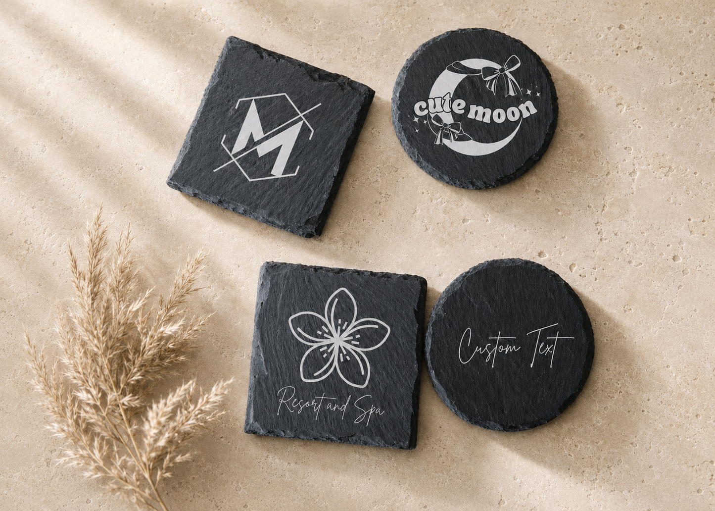 Personalized Photo-Engraved Slate Coaster Set – Set of 4