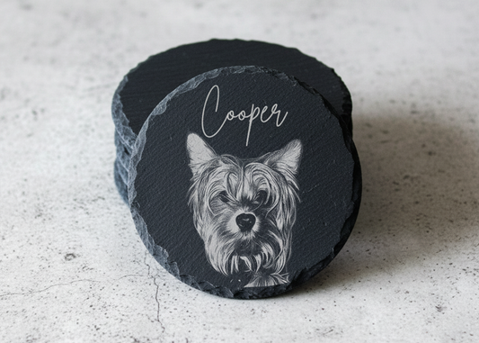 Personalized Photo-Engraved Slate Coaster Set – Set of 4
