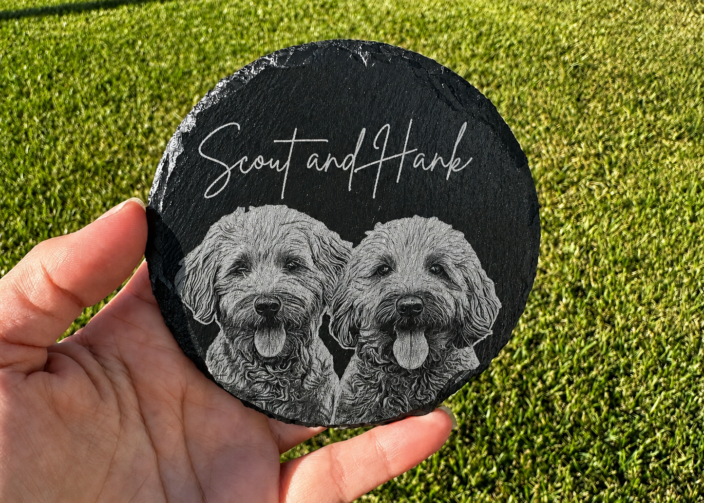 Personalized Photo-Engraved Slate Coaster Set – Set of 4