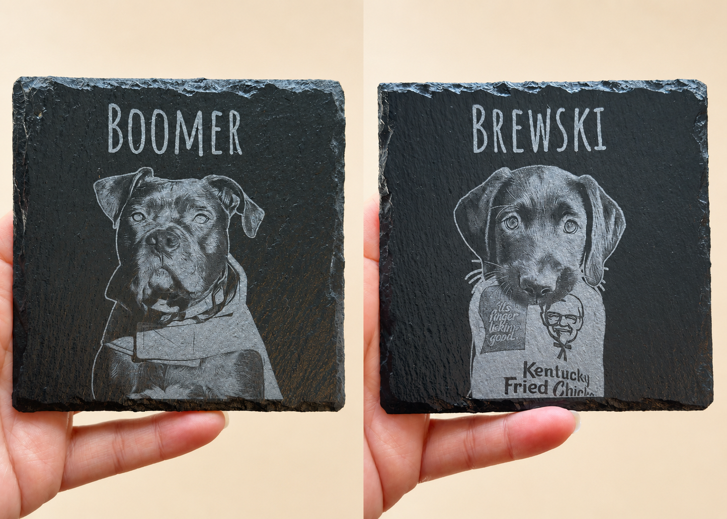Personalized Photo-Engraved Slate Coaster Set – Set of 4