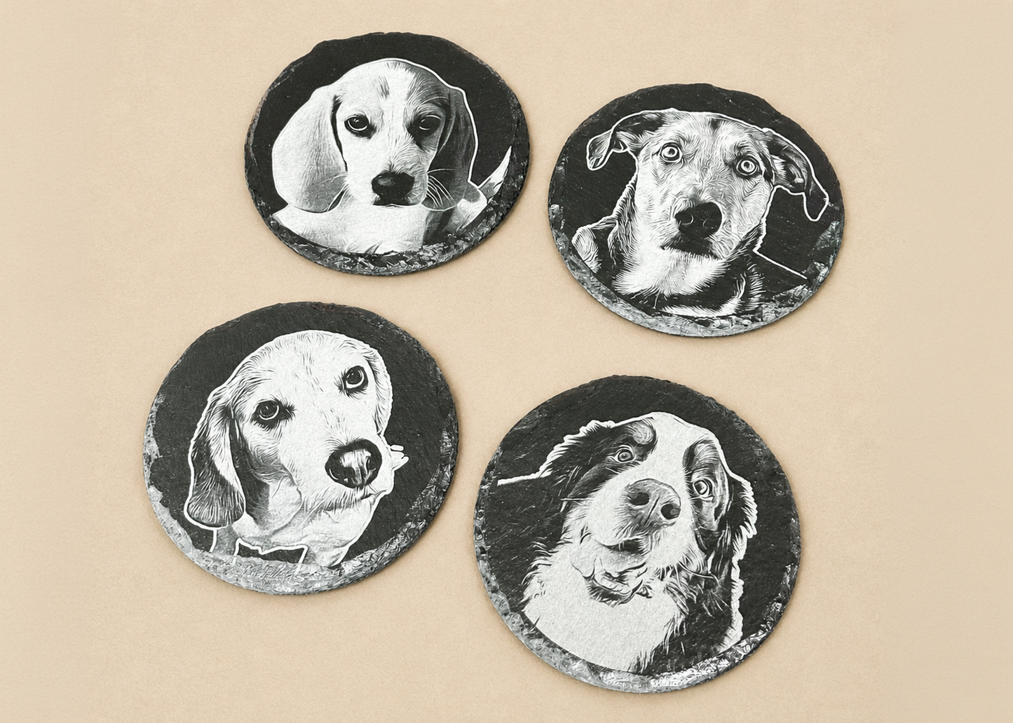 Personalized Photo-Engraved Slate Coaster Set – Set of 4